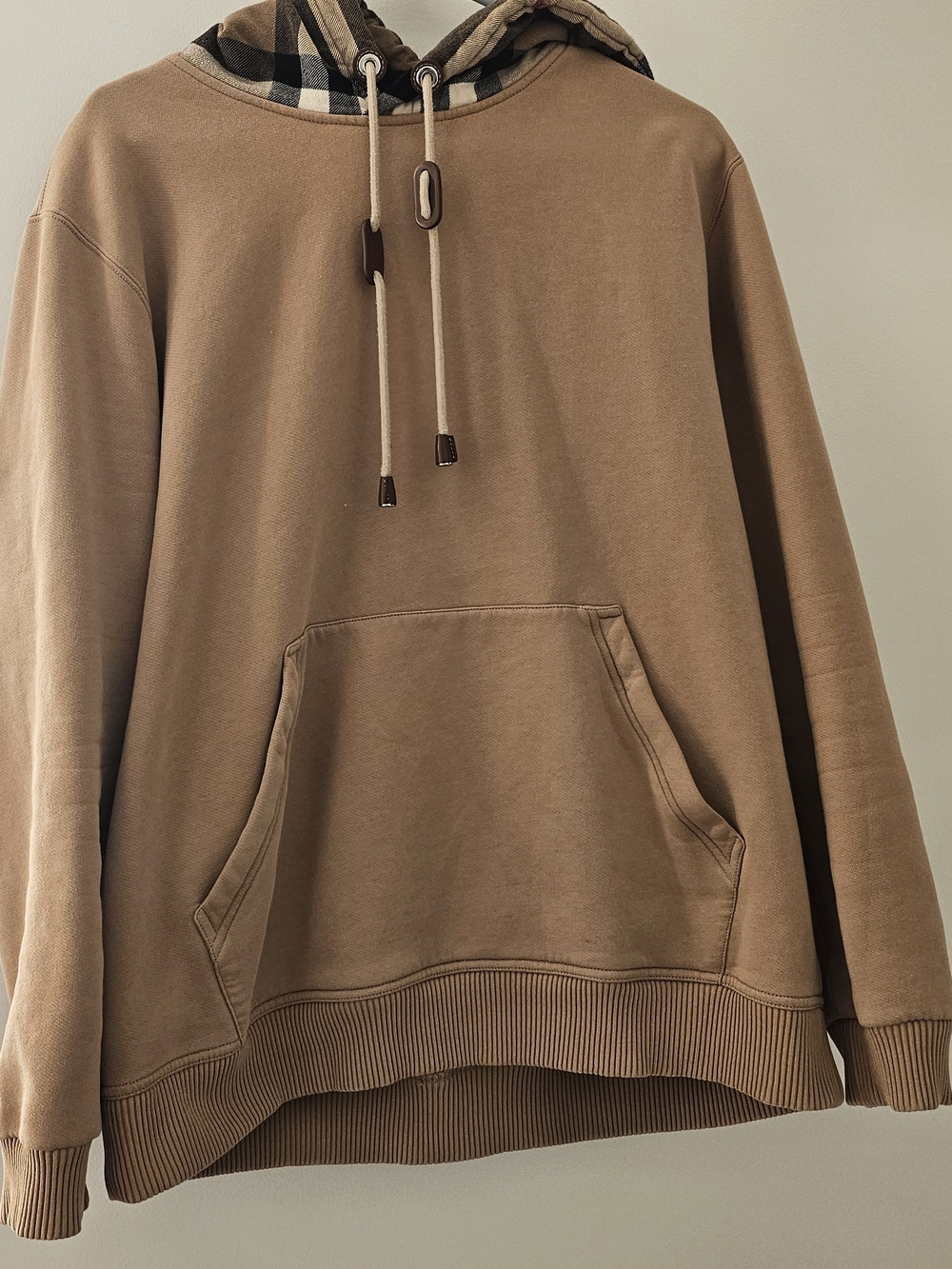 Burberry Tan Brown Hoodie with Signature Check Hood Lining
